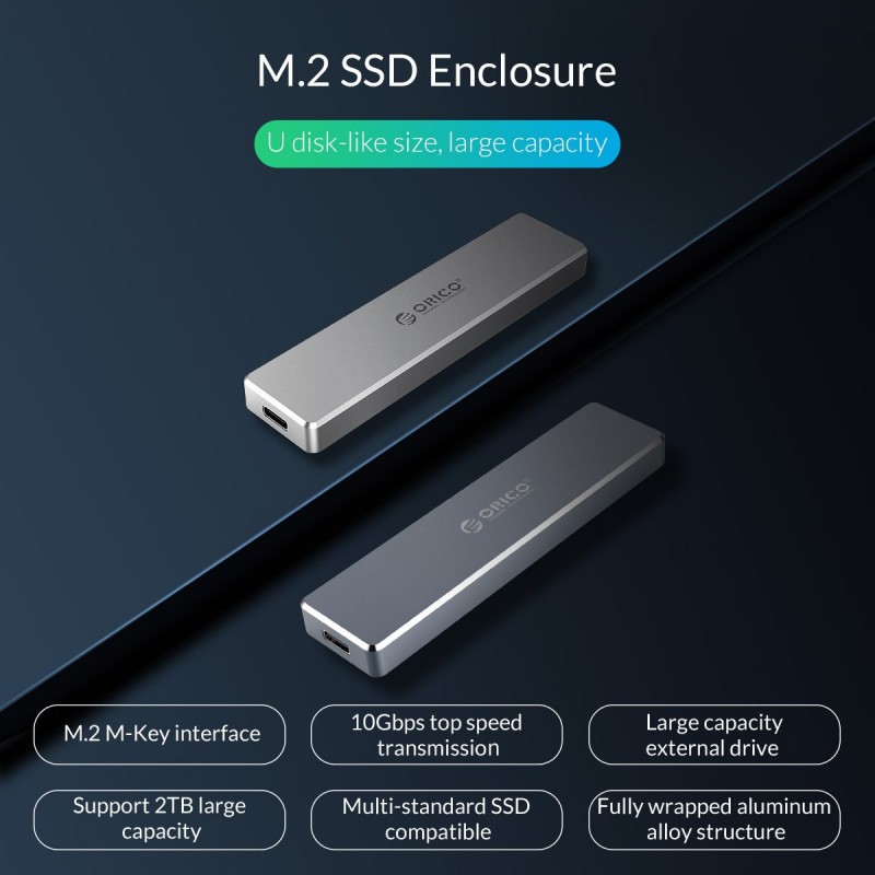Orico външна кутия за диск Storage - Case - M.2 NVMe M-key 10 Gbps - PCM2-C3-SV, PCM2-C3-SV