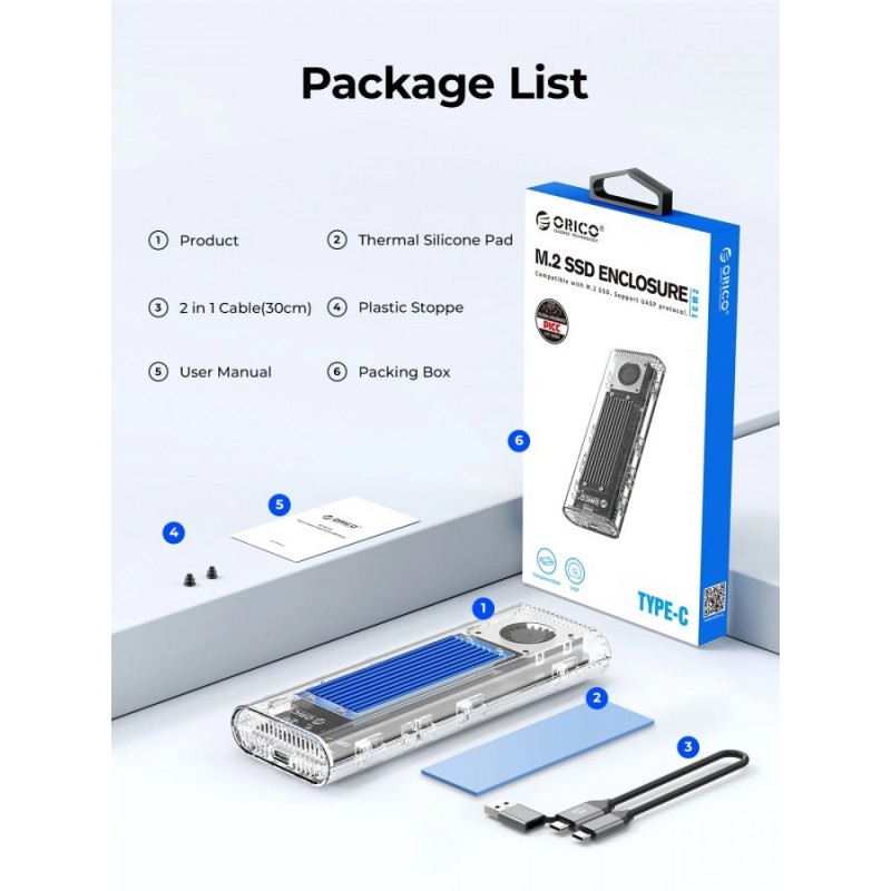 Orico външна кутия за диск Storage - Case - M.2 NVMe M key - 40Gbps, USB-A/USB-C - TCM2-U4-BK-BP