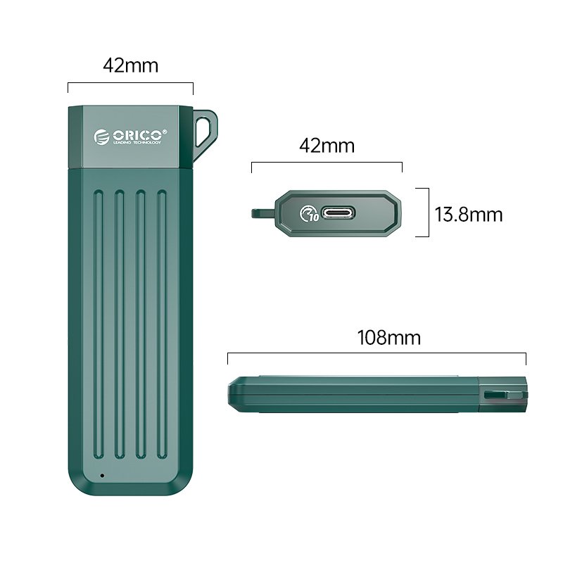Orico външна кутия за диск Storage - Case - M.2 SATA B-key 6 Gbps Dark Green - MM2C3-GR, MM2C3-GR-BP