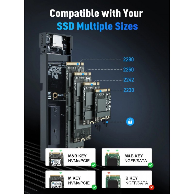 VCom външна кутия за диск Storage Case - M.2 NVMe/SATA/NGFF M/B key - 10Gbps USB3.1 Type-C/A - CU850SN, CU850SN