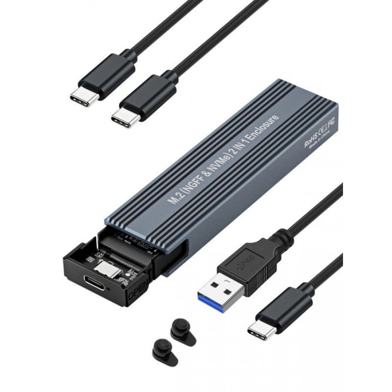 VCom външна кутия за диск Storage Case - M.2 NVMe/SATA/NGFF M/B key - 10Gbps USB3.1 Type-C/A - CU850SN, CU850SN