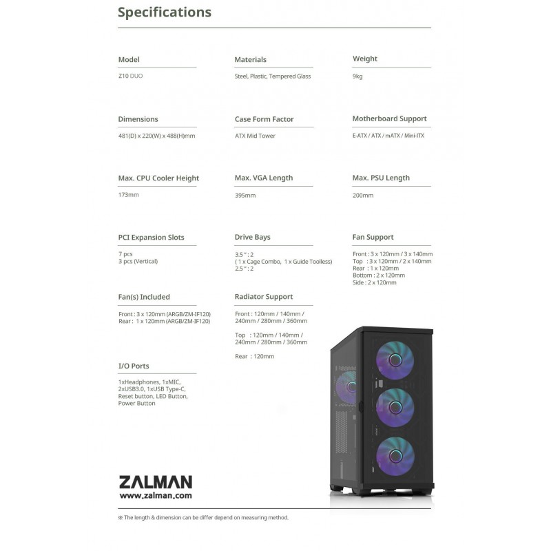 Zalman кутия Case EATX - Z10 DUO - Mesh/Tempered Glass, ZM-Z10-DUO