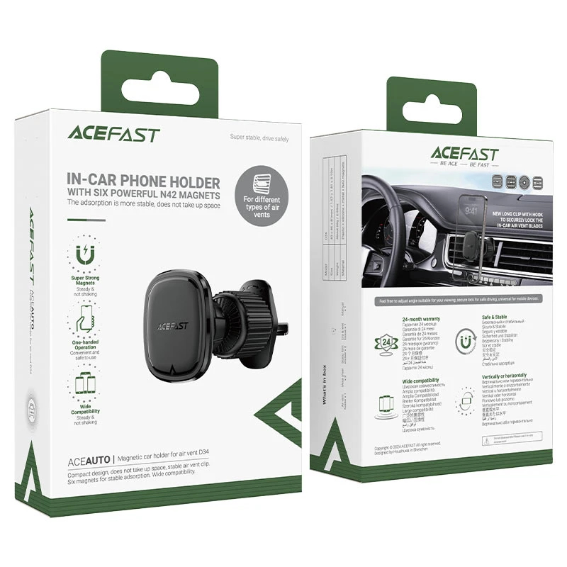 Acefast Стойка за телефон за кола Car phone holder - for outlet, Magnetic - D34 - Black, ACEFAST-D34-BK