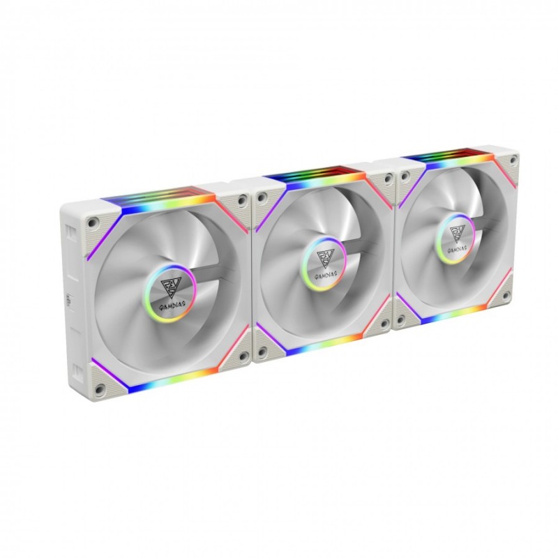 Gamdias Комплект вентилатори Fan Pack 3-in-1 3x120mm - AEOLUS P2-1203 White, Swappable Fan Blades (Reverse Fan Blades