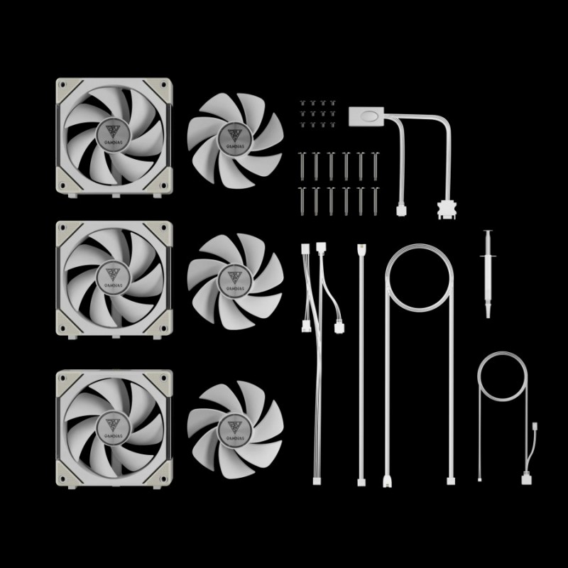 Gamdias Комплект вентилатори Fan Pack 3-in-1 3x120mm - AEOLUS P2-1203 White, Swappable Fan Blades (Reverse Fan Blades