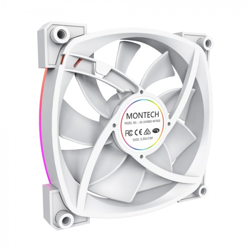 Montech вентилатор AX140 PWM, Fan 140mm, ARGB, White, MONTECH-AX140-PWM-WH