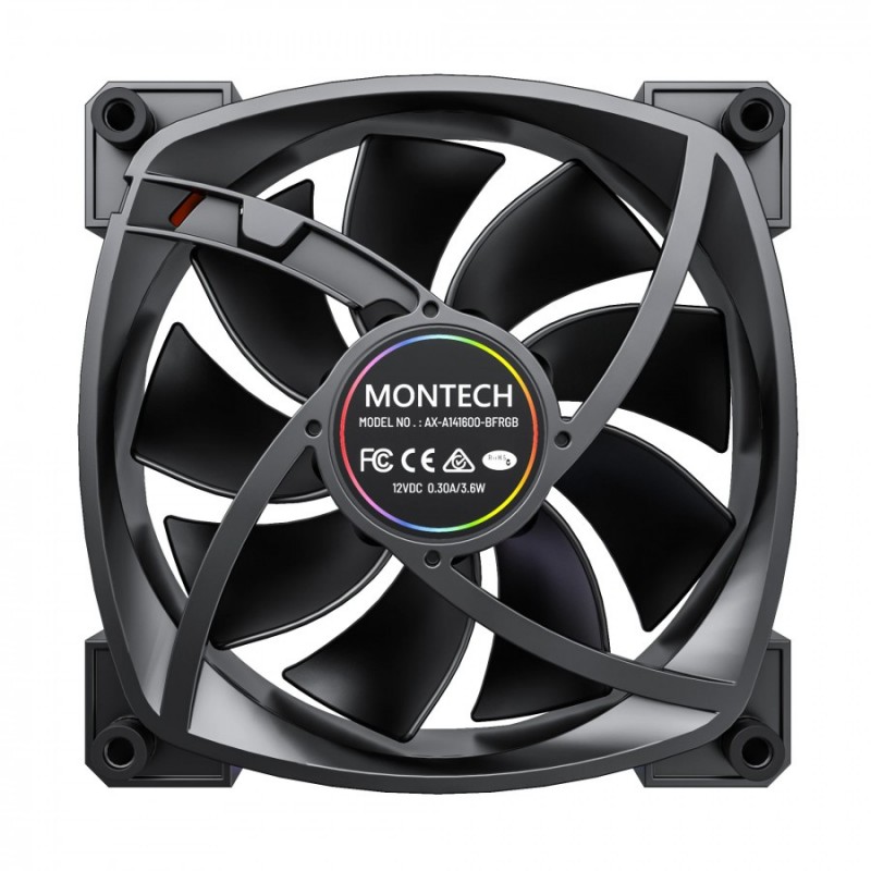 Montech вентилатор RX140 PWM, REVERSE Fan, 140mm, ARGB, Black, MONTECH-RX140-PWM-BK