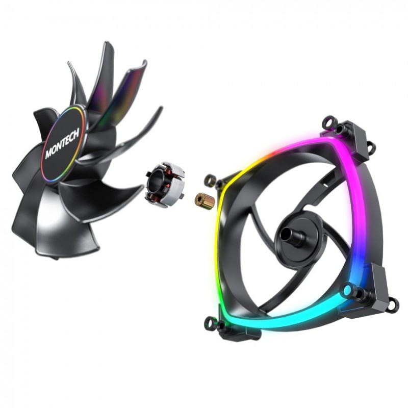 Montech вентилатор RX140 PWM, REVERSE Fan, 140mm, ARGB, Black, MONTECH-RX140-PWM-BK