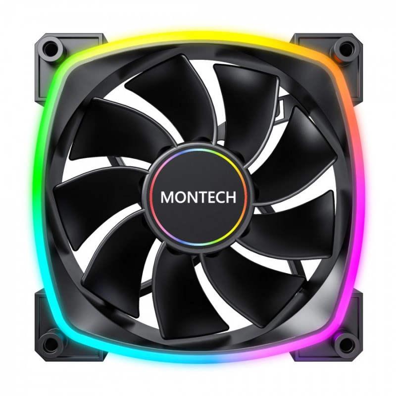 Montech вентилатор RX140 PWM, REVERSE Fan, 140mm, ARGB, Black, MONTECH-RX140-PWM-BK
