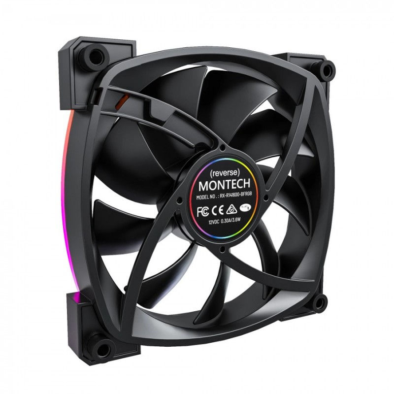 Montech вентилатор RX140 PWM, REVERSE Fan, 140mm, ARGB, Black, MONTECH-RX140-PWM-BK