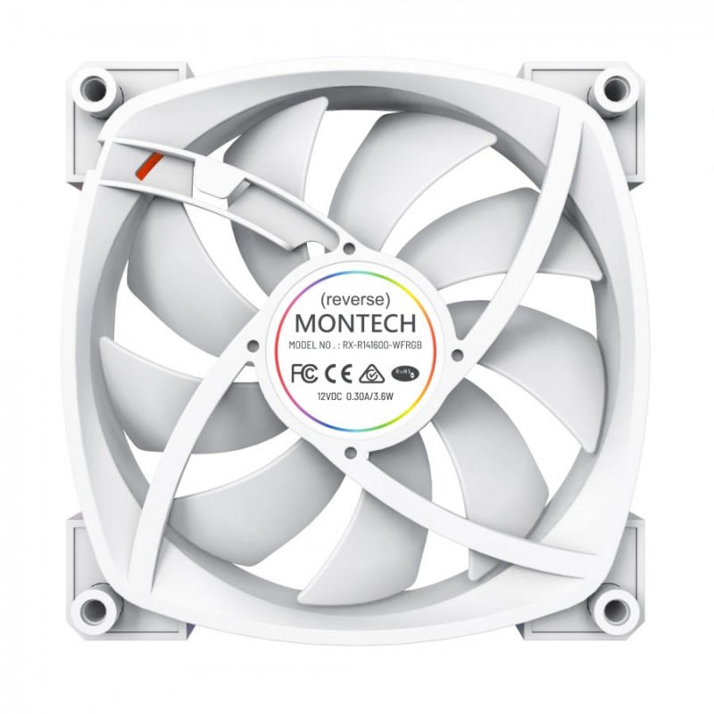 Montech вентилатор RX140 PWM, REVERSE Fan, 140mm, ARGB, White, MONTECH-RX140-PWM-WH