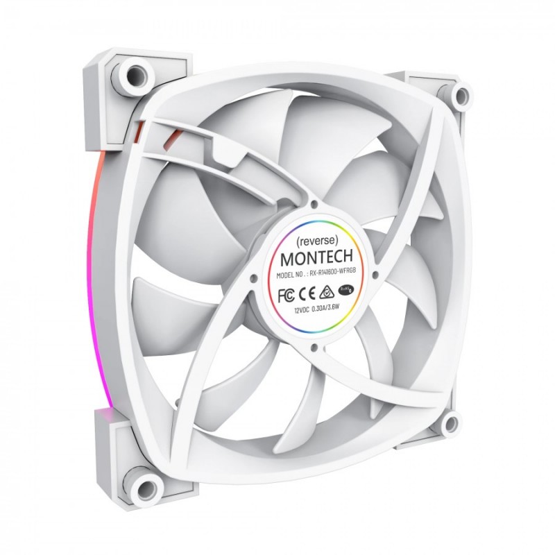 Montech вентилатор RX140 PWM, REVERSE Fan, 140mm, ARGB, White, MONTECH-RX140-PWM-WH