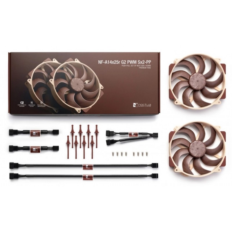 Noctua комплект вентилатори FAN SET 2 x Fan 140mm - NF-A14x25r G2 PWM Sx2-PP, NF-A14x25r-G2-PWM-Sx2-PP