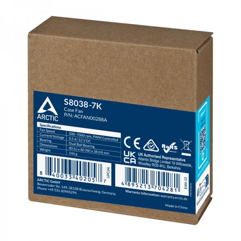 Orico сървърен вентилатор Server Fan 80x80x38 Dual Ball - S8038-7K - ACFAN00288A, ACFAN00288A
