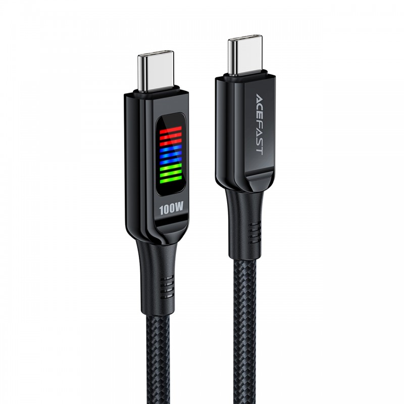 Acefast Кабел USB-C to USB-C Cable 100W 1.2m with LED display - C7-03 - Black, ACEFAST-C7-03-BK