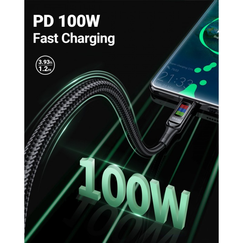 Acefast Кабел USB-C to USB-C Cable 100W 1.2m with LED display - C7-03 - Black, ACEFAST-C7-03-BK