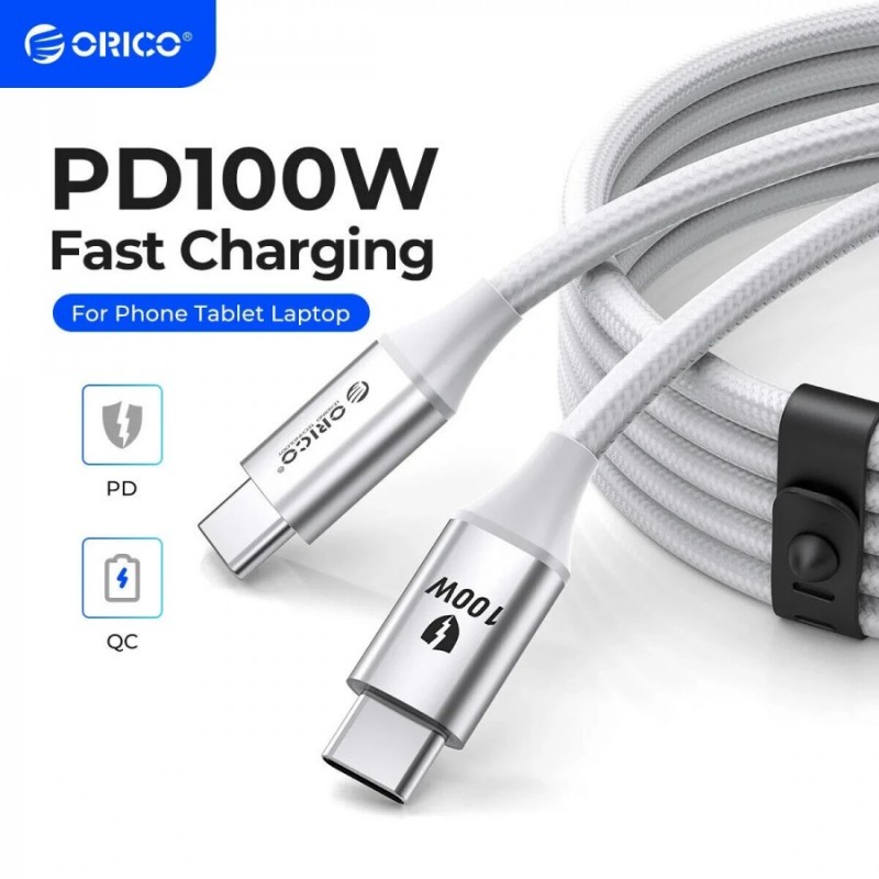 Orico кабел Cable USB C-to-C PD 100W Charging 1.0m White - CDX-100CC-WH, CDX-100CC-WH-BP