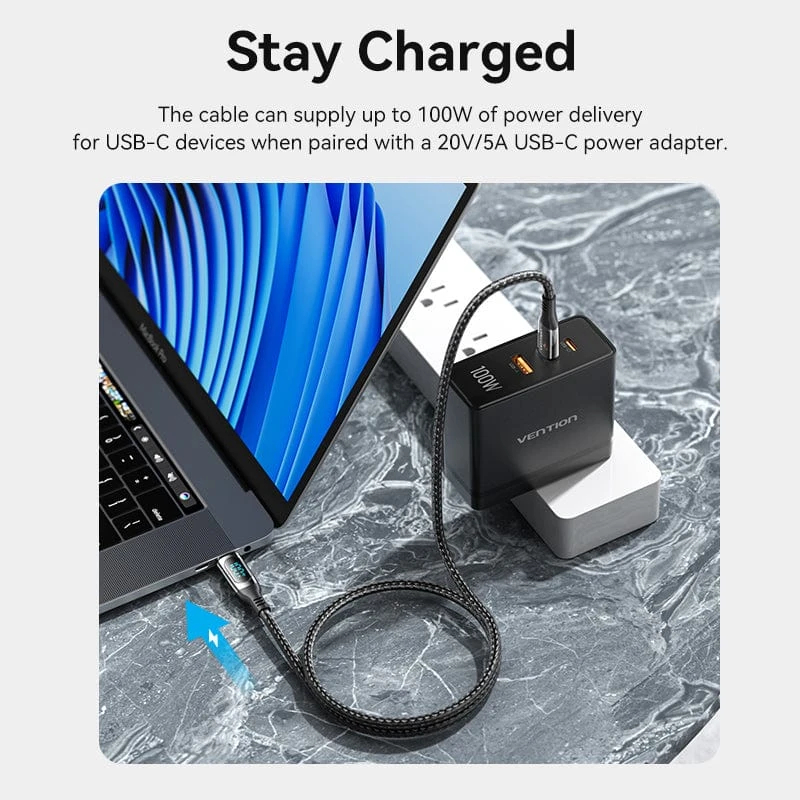 Vention кабел USB2.0 Type-C/Type-C 100W, LED display 2m - TAYBH, TAYBH