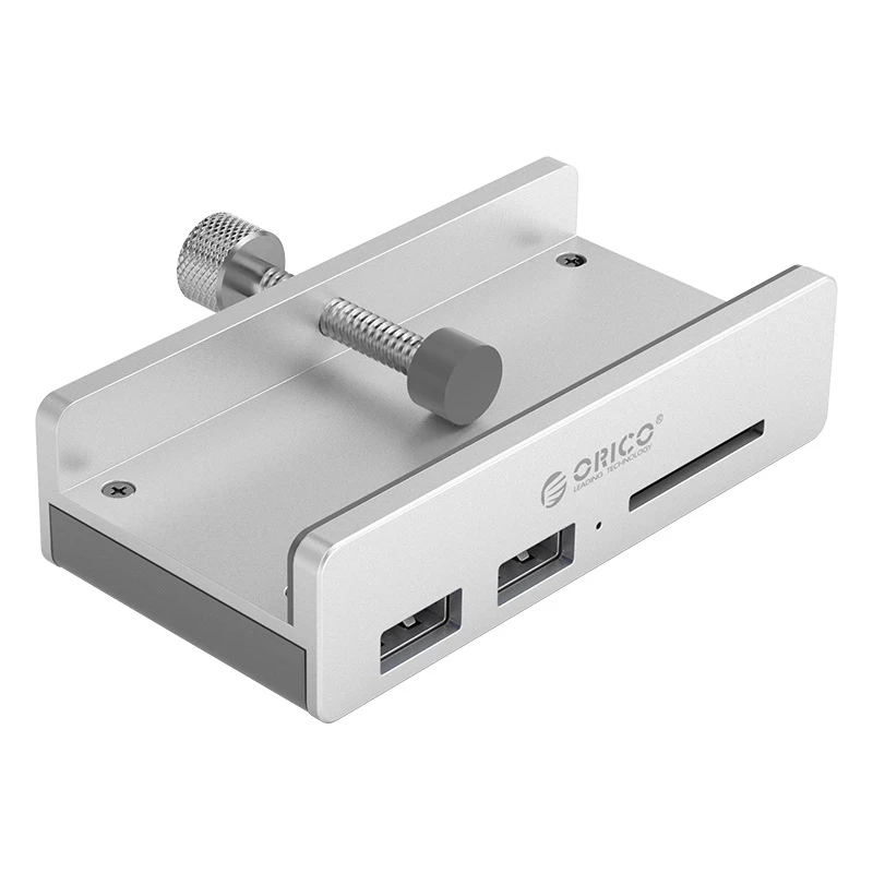 Orico хъб USB 3.0 HUB Clip Type 2 port, SD card reader - aux Micro-USB power input, Aluminum - MH2AC-U3-SV, MH2AC-U3-SV-BP