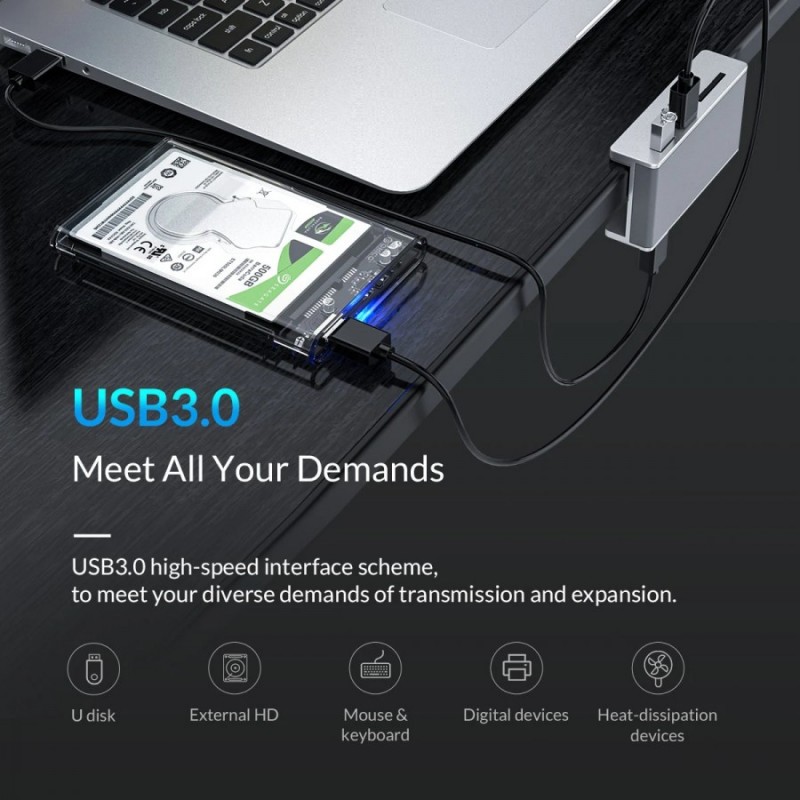 Orico хъб USB 3.0 HUB Clip Type 2 port, SD card reader - aux Micro-USB power input, Aluminum - MH2AC-U3-SV, MH2AC-U3-SV-BP
