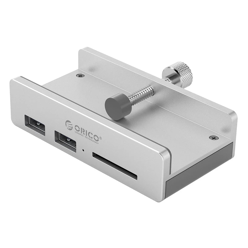 Orico хъб USB 3.0 HUB Clip Type 2 port, SD card reader - aux Micro-USB power input, Aluminum - MH2AC-U3-SV, MH2AC-U3-SV-BP