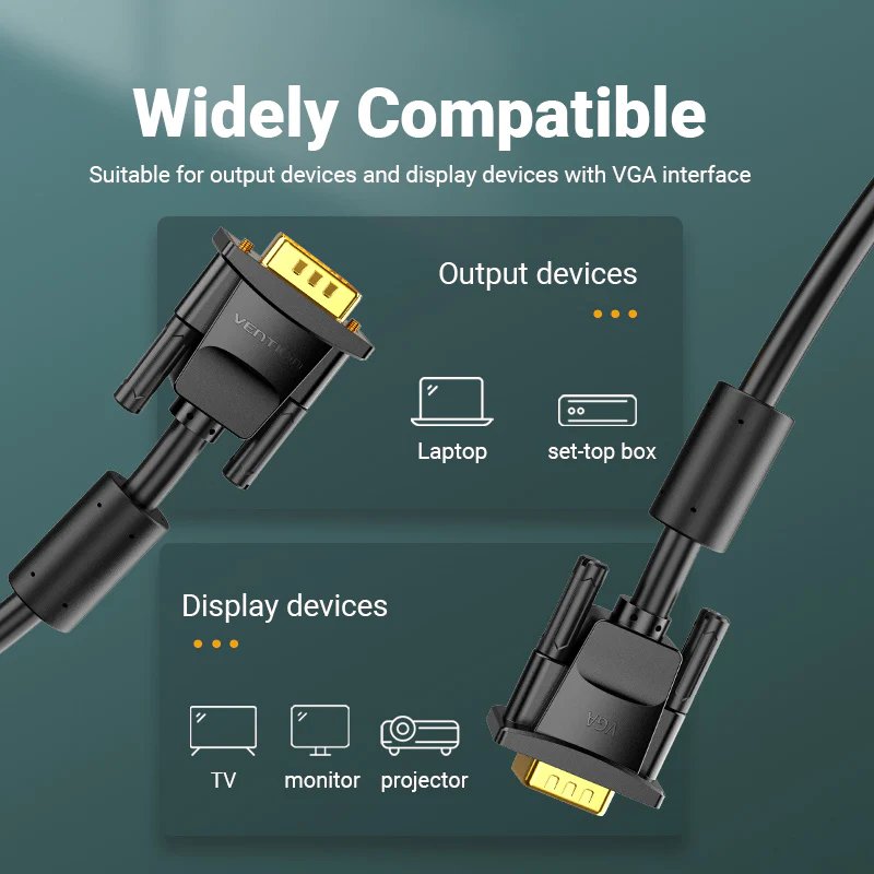 Vention Кабел за монитор VGA HD15 M / M 1.5m Gold Plated, 2 Ferrites - DAEBG, DAEBG