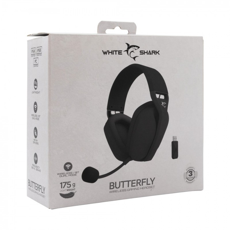 White Shark безжични геймърски слушалки Gaming Headphones BUTTERFLY - Bluetooth, 2.4G, Black