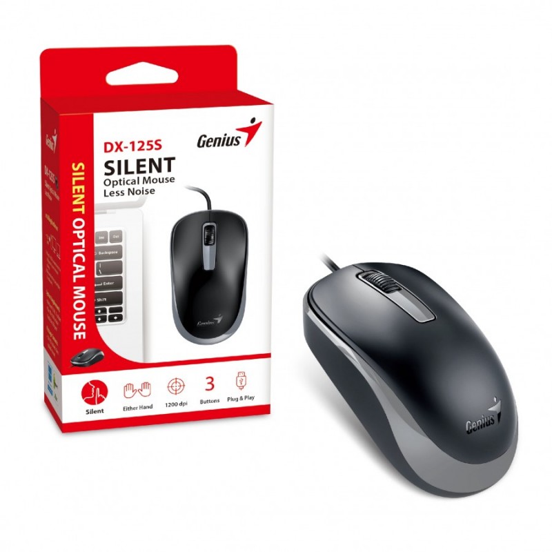 Genius безшумна мишка Silent Mouse DX-125S Black+Grey - SILENT, USB, GENIUS-DX-125S-BLK-GREY
