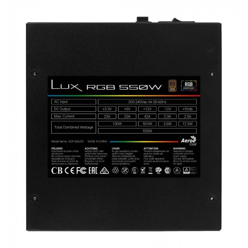 AeroCool захранване PSU LUX RGB 550W -  Bronze, RGB Addressable - ACPB-LX55AEC.11-ACPB-LX55AEC.11