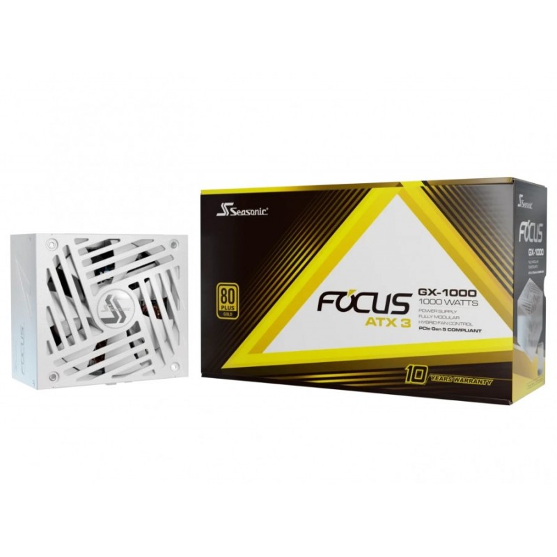 Seasonic захранване PSU ATX 3.1 1000W Gold, Full Modular, PCIe 5.1 - FOCUS-GX-1000-V4-WHITE, FOCUS-GX-1000-V4-WHITE