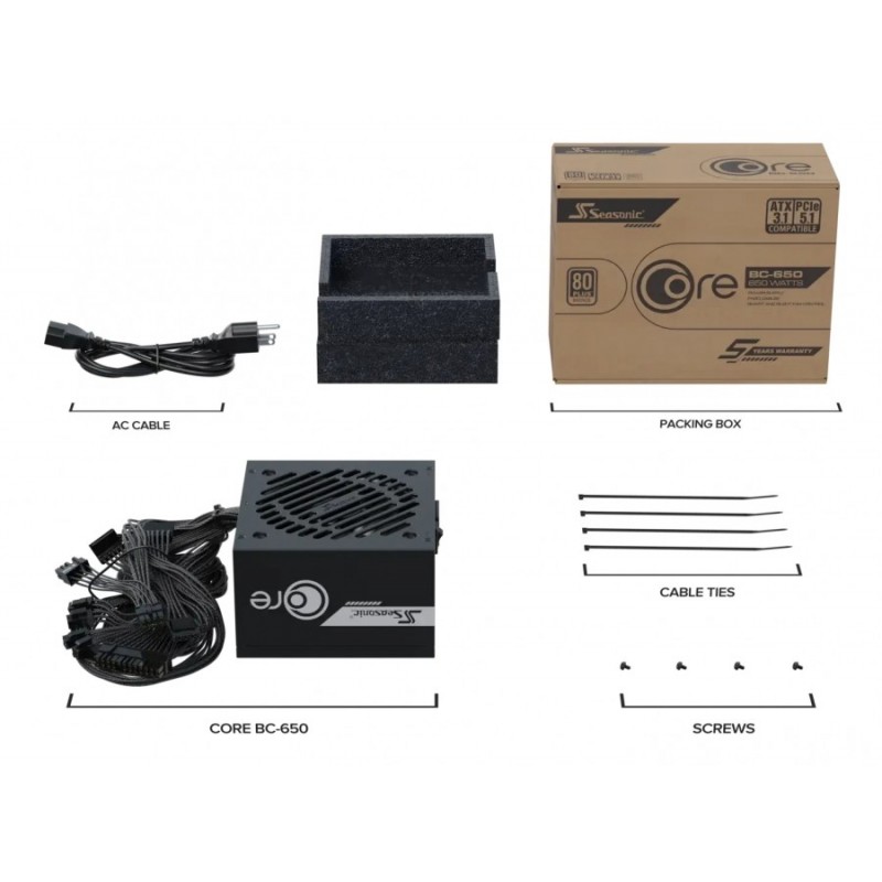 Seasonic захранване PSU ATX 650W Bronze - CORE BC-650 - SRP-CBC651-A5A51JF - ATX 3.1 Compatible