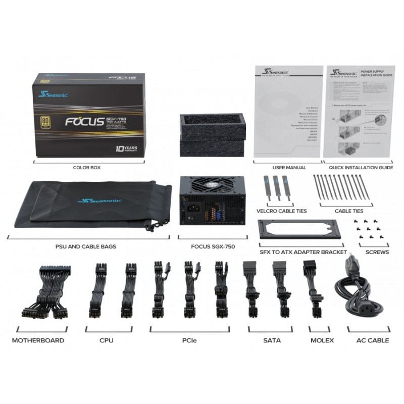 Seasonic захранване PSU SFX/ATX 750W Gold, Full Modular - FOCUS SGX-750 - SSR-750SGX, SSR-750SGX
