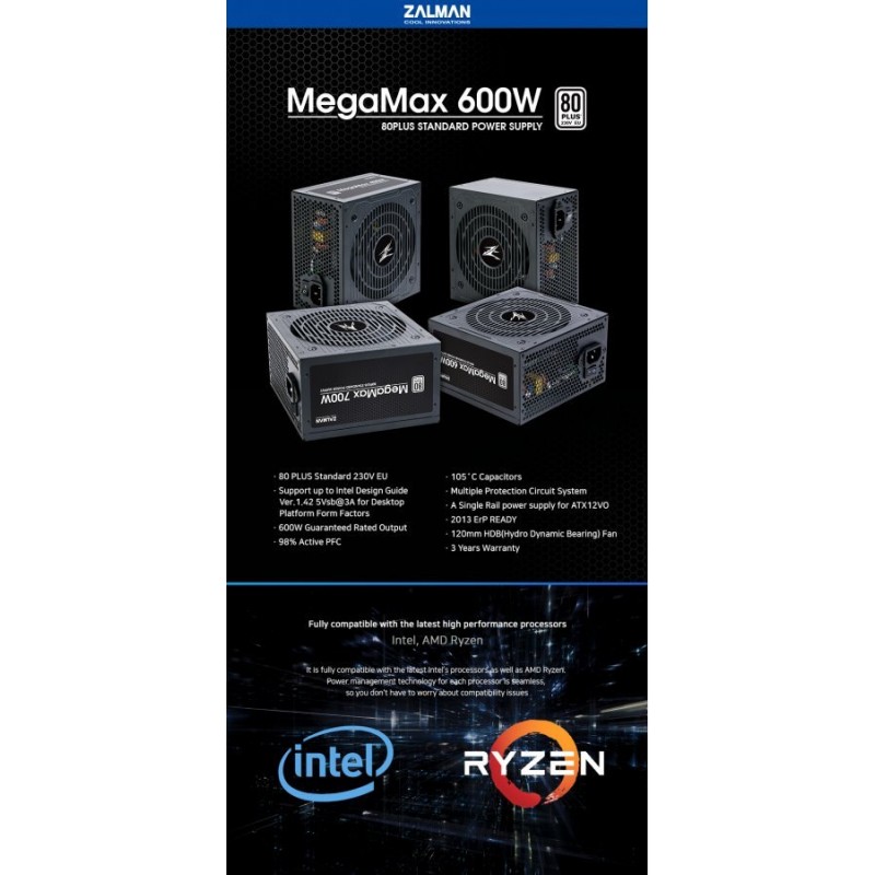 Zalman захранване PSU MegaMax 600W 80+ ZM600-TXII-ZM600-TXII
