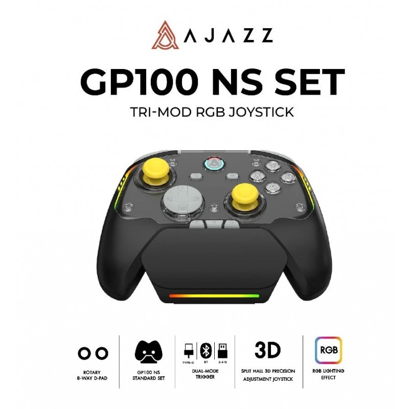 Ajazz геймпад Gamepad Set GP100 NS - Hall Effect, 1000Hz, Wireless, Bluetooth, 1000Hz - Black, Gray, Yellow