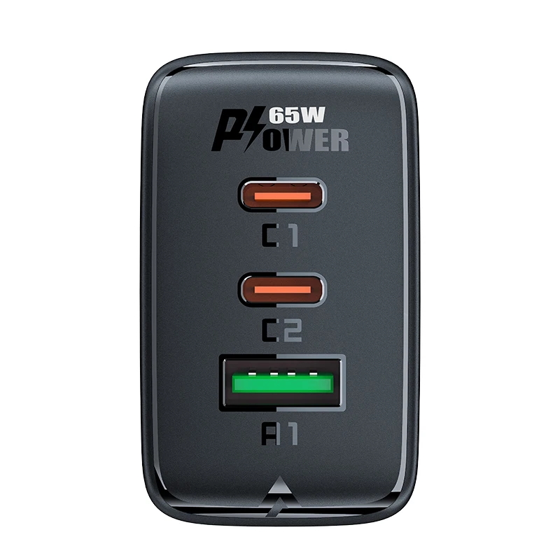 Acefast Универсално зарядно за стена Charger Wall GaN PD65W - A41 - USB-C x 2, USB-A x 1, Black, ACEFAST-A41-BK