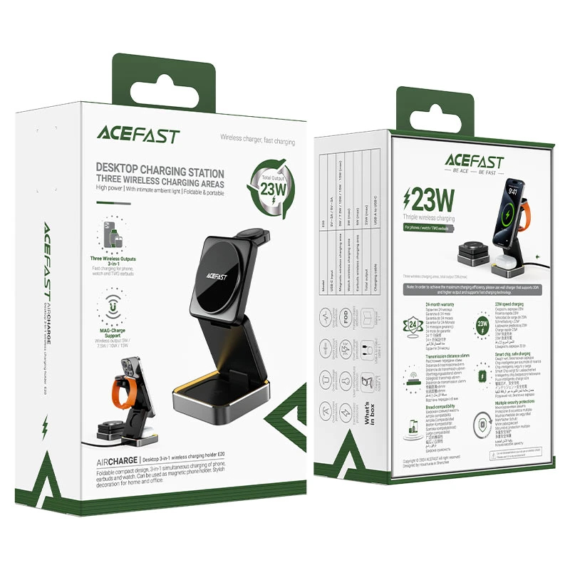 Acefast настолно устройство за безжично зареждане Desktop 3-in-1 Wireless Charging Holder - E20 Black