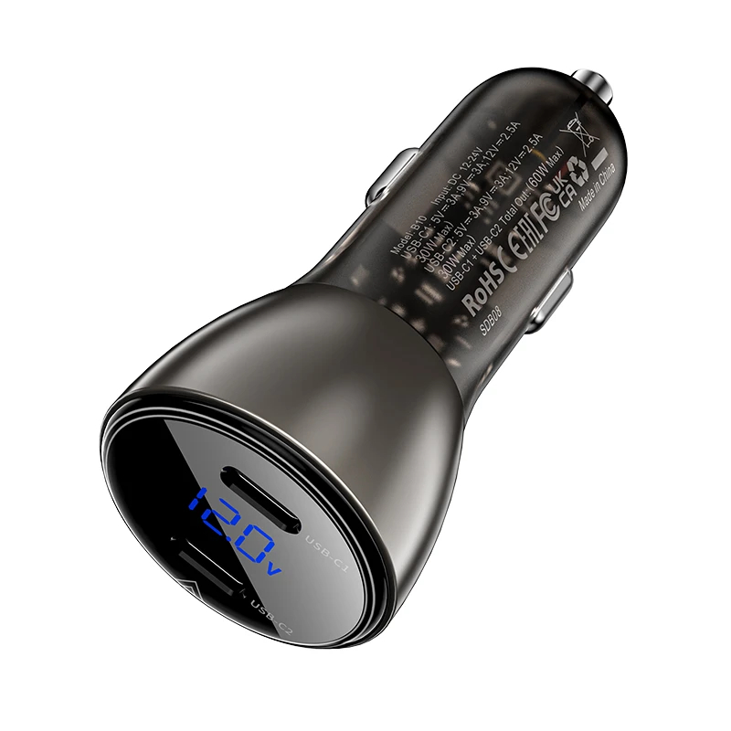 Acefast зарядно за кола Fast Charger Car PD3.0 60W - B10 - USB-C x 2, Metal, Black, ACEFAST-B10-BK