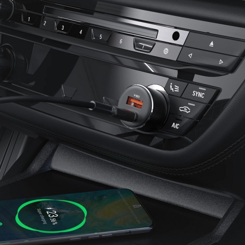 Acefast зарядно за кола Fast Charger Car PD3.0 60W - B12 - USB-C x 1, USB-A x 1, Black, ACEFAST-B12-BK