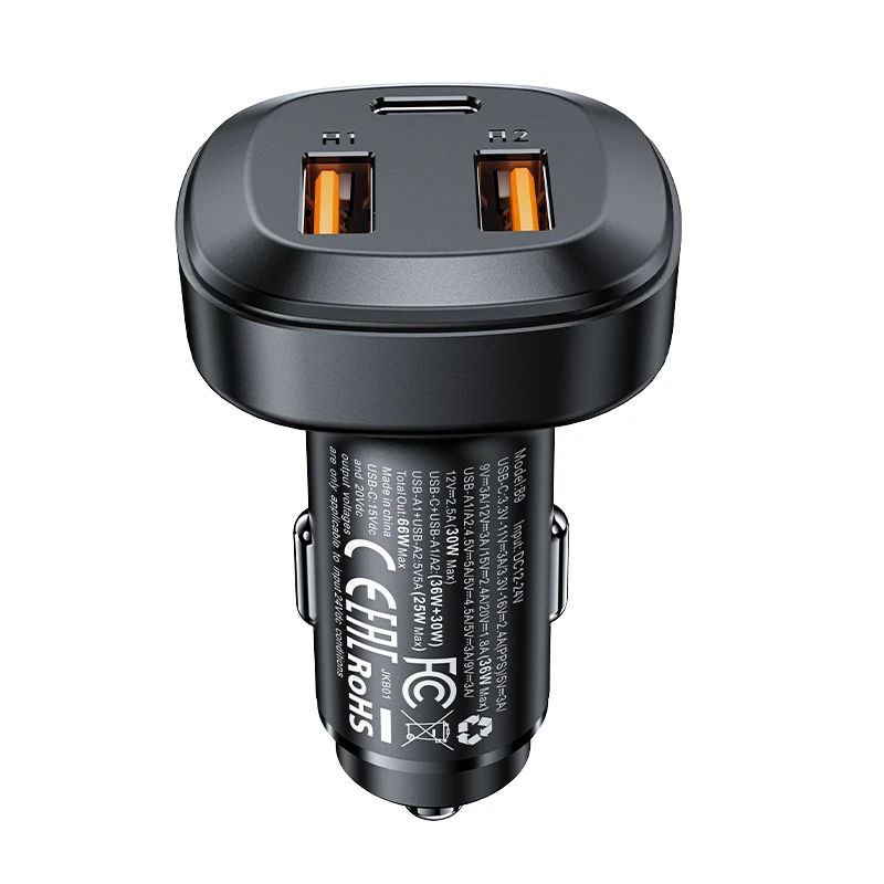 Acefast зарядно за кола Fast Charger Car PD3.0 66W - B2 - USB-C x 1, USB-A x 2, Black, ACEFAST-B2-BK