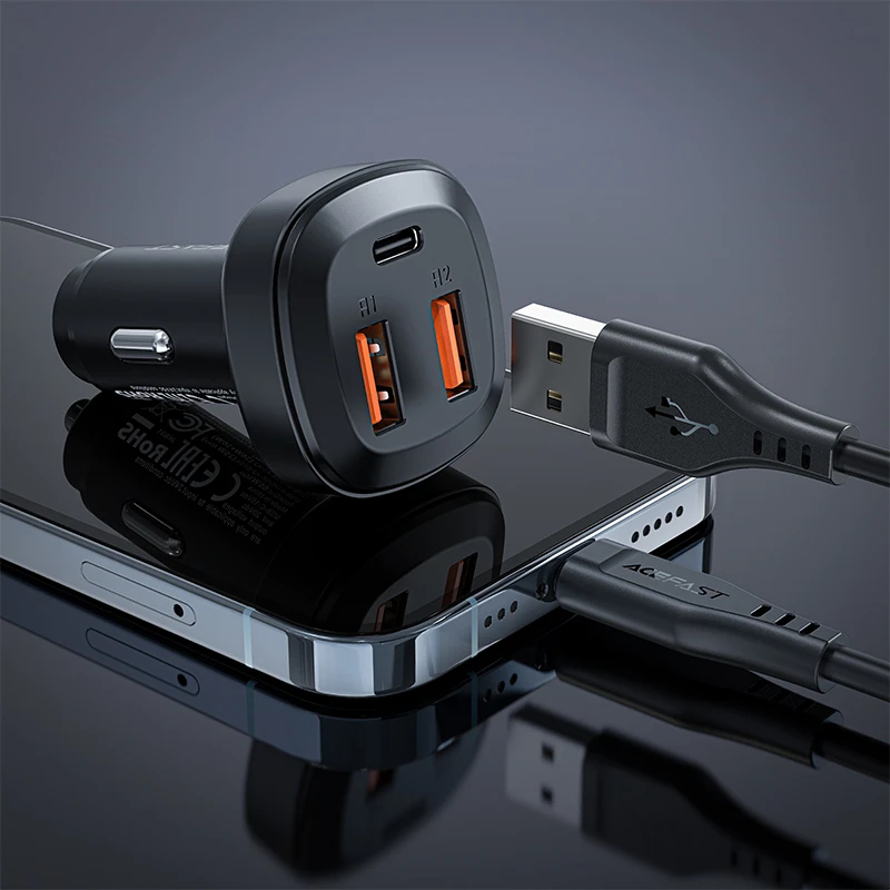 Acefast зарядно за кола Fast Charger Car PD3.0 66W - B9 - USB-C x 1, USB-A x 2, Black, ACEFAST-B9-BK