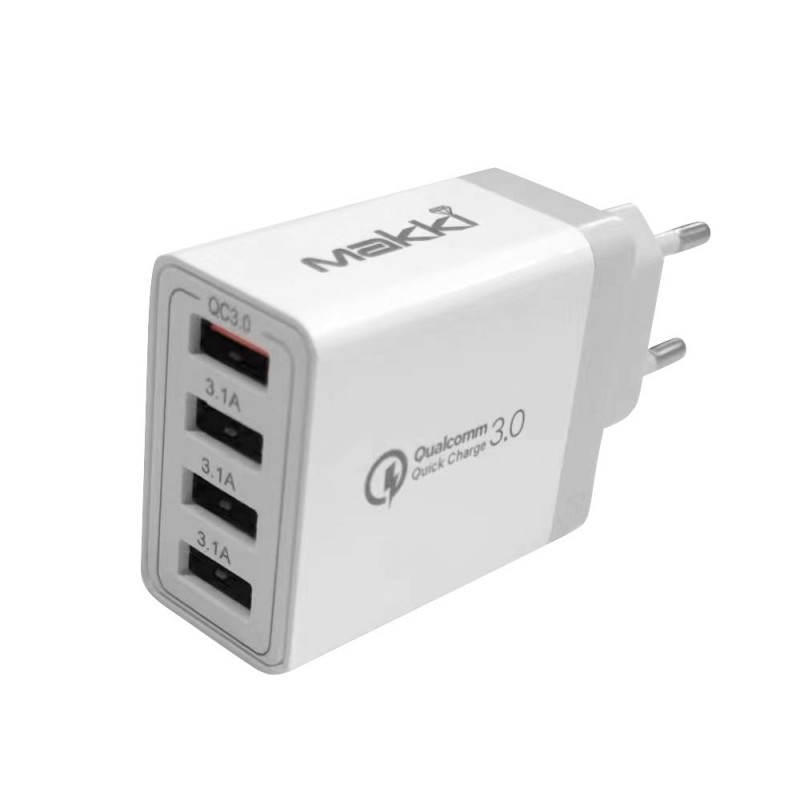 Makki бързо зарядно Fast Charger - QC3.0+3xUSB 30W White - MAKKI-QC48W4, MAKKI-QC48W4