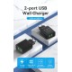 Vention бързо зарядно Fast Charger 2 x QC3.0 18W Black - FBAB0, FBAB0-EU