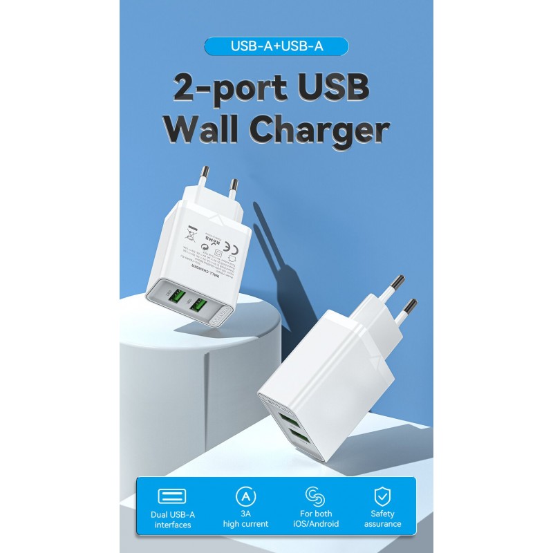 Vention бързо зарядно Fast Charger 2 x QC3.0 18W White - FBAW0, FBAW0-EU