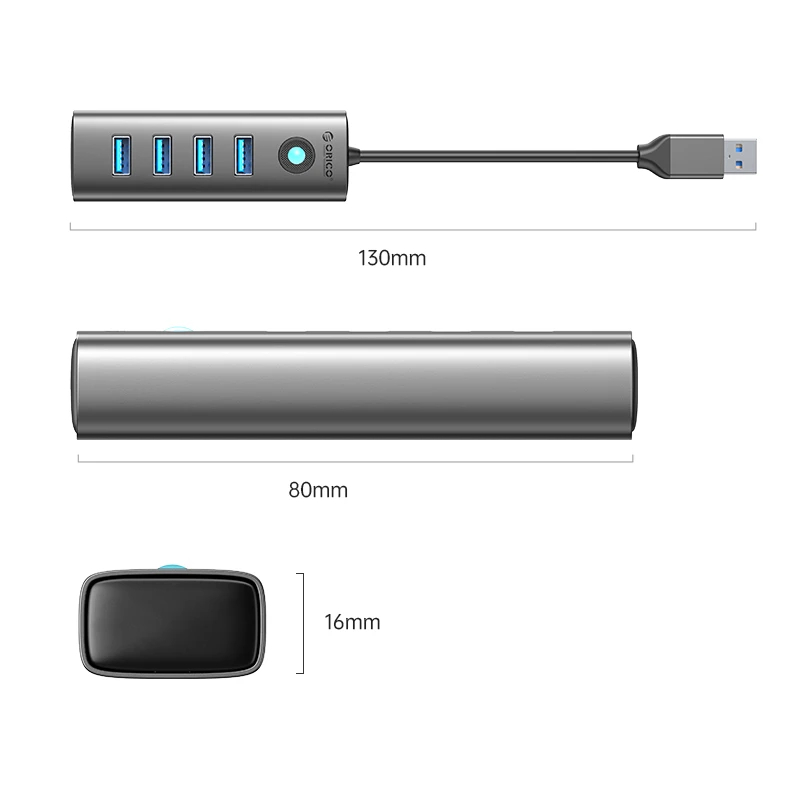 Orico хъб HUB USB3.0 4 port, Aluminium, Grey - PDD4U-U3-015-GY, PDD4U-U3-015-GY-EP