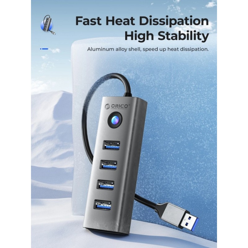 Orico хъб HUB USB3.0 4 port, Aluminium, Grey - PDD4U-U3-015-GY, PDD4U-U3-015-GY-EP
