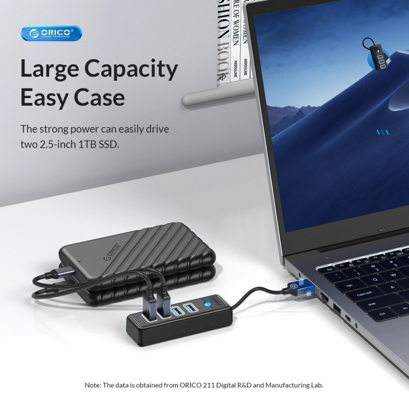 Orico хъб HUB USB3.0 4 port Black - PW4U-U3-015-BK, PW4U-U3-015-BK-EP