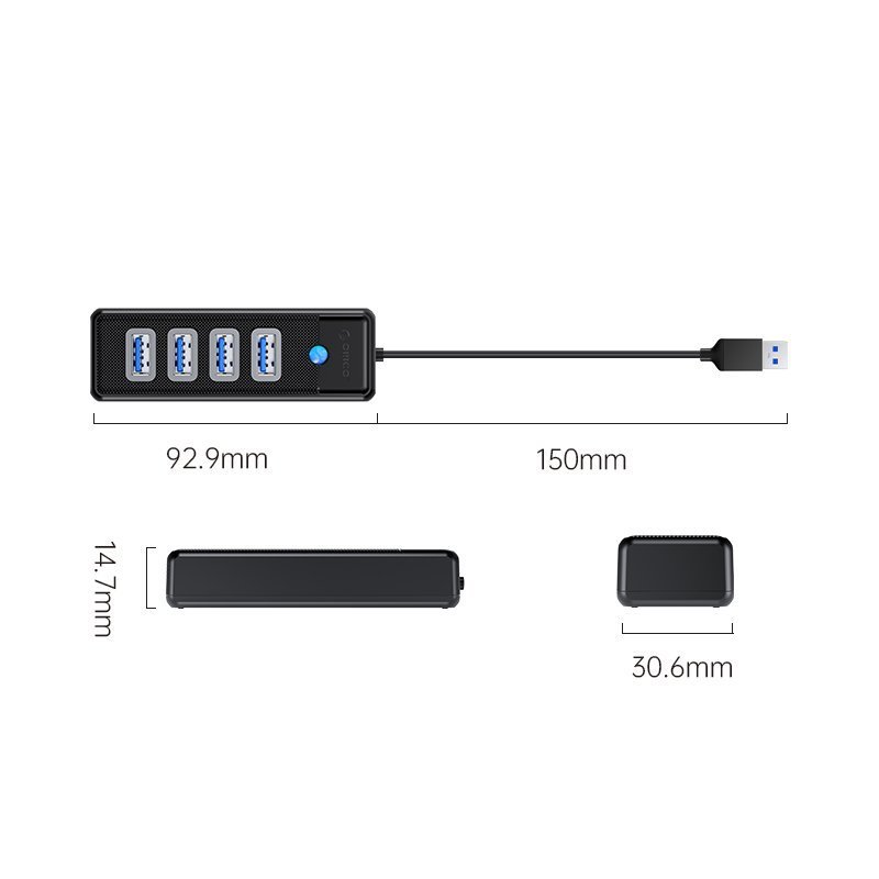 Orico хъб HUB USB3.0 4 port Black - PW4U-U3-015-BK, PW4U-U3-015-BK-EP