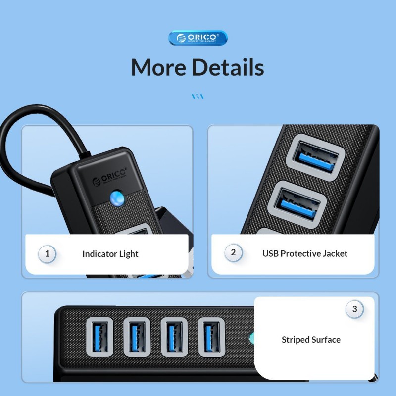 Orico хъб HUB USB3.0 4 port Black - PW4U-U3-015-BK, PW4U-U3-015-BK-EP