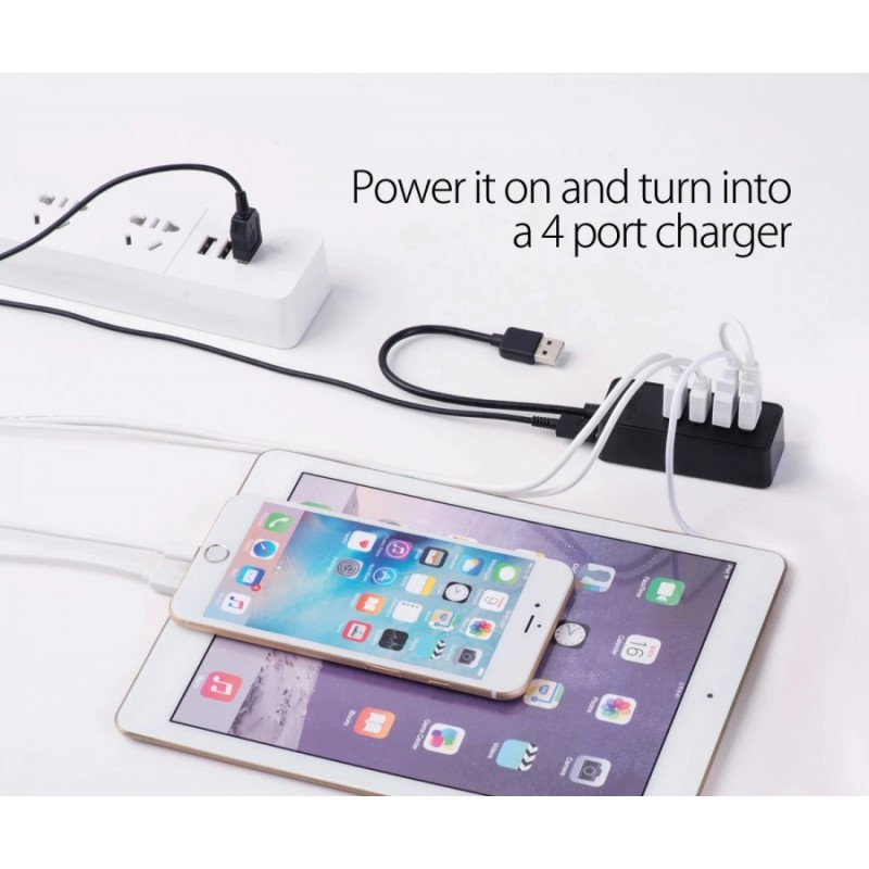 Orico хъб USB2.0 HUB 4 port - USB/Micro USB input, Black - W5P-U2-030-BK-EP, W5P-U2-030-BK-EP-HW