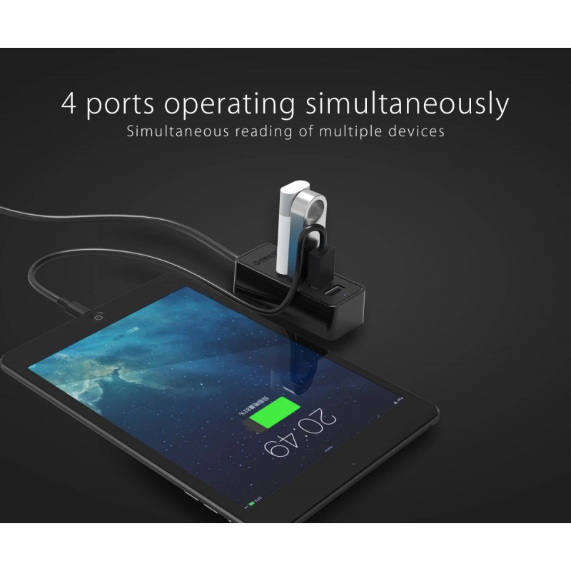 Orico хъб USB2.0 HUB 4 port - USB/Micro USB input, Black - W5P-U2-030-BK-EP, W5P-U2-030-BK-EP-HW